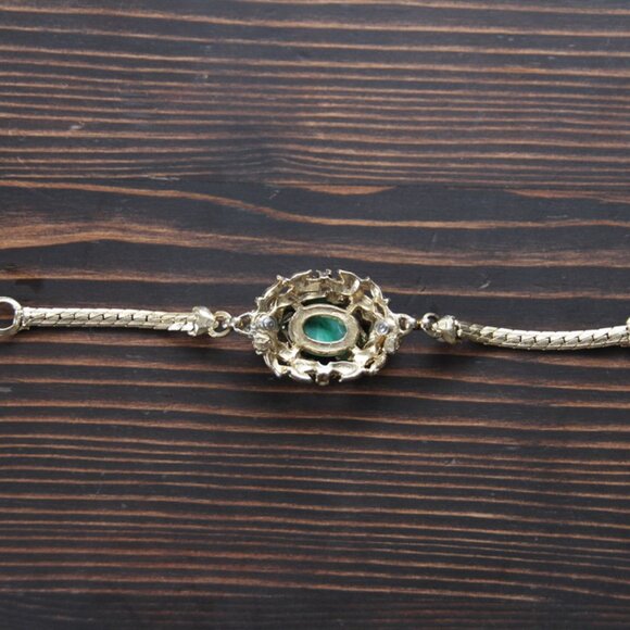 Suffragette Style Bracelet with Green Cabachon & Seed Pearls - Picture 6 of 16